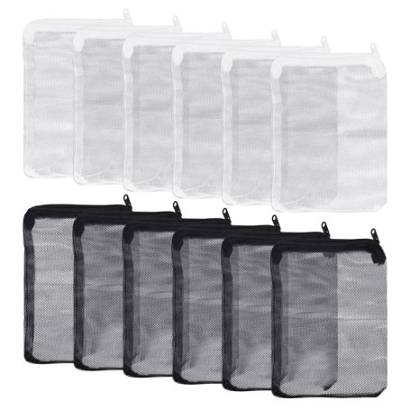 DAZZLUXE Lot de 12 sacs filtrants en éponge pour aquarium - Filtre à charbon actif en maille filet - Filtre à fermeture éclair -