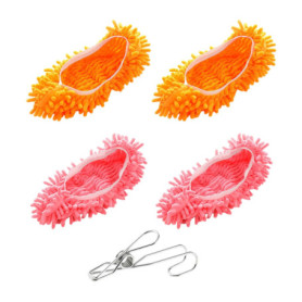 Lot de 2 paires de chaussons pour serpillère, 1 clip à crochet, patins à poussière amovibles, couvre-chaussures pour serpillère,