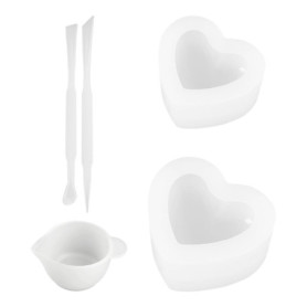 2 moules en silicone en forme de cœur, avec 1 gobelet mélangeur et deux agitateurs, moule en silicone DIY, moule à modeler 3D, m