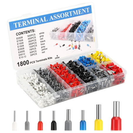 Quuylin 1800 Pièces Embouts de Câble Set, 0,5 Mm² - 10 Mm², Manchons Isolés Pour Câbles, Connecteurs de Câble, Avec Boîte de Ran