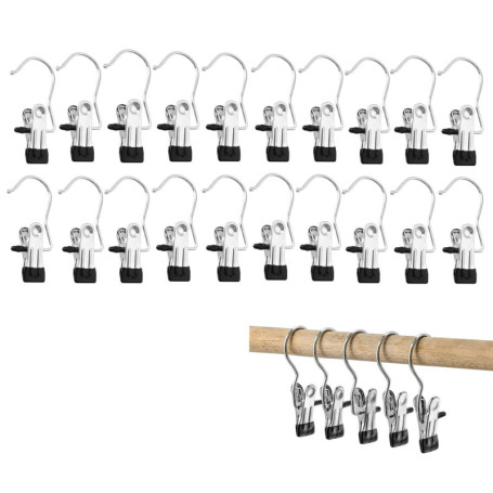 Cintre Pince Crochets,20pcs Crochet à Linge Portable Pinces à Linge en Métal Antidérapant - Pivotant à 360 ° Crochet à Linge Por