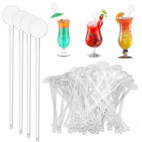 kinoco Touillettes Cocktail Réutilisables Bâtonnets Mélangeurs pour Cocktails, 80 Pièces, 18 cm, Plastique Transparent