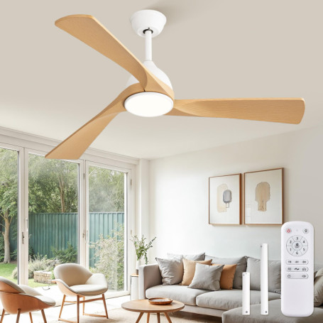 ZMISHIBO Ventilateur de Plafond avec Lumière et Télécommande, Ø132 cm, Moteur DC Silencieux, 6 Vitesses, 3 Températures de Coule