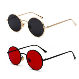 TYFGRT Pack De 2 Lunettes De Soleil Rondes, Lunettes De Soleil À Lentilles Rouges, Unisexes, Lunettes De Soleil Rétro, Lunettes 