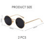 TYFGRT Pack De 2 Lunettes De Soleil Rondes, Lunettes De Soleil À Lentilles Rouges, Unisexes, Lunettes De Soleil Rétro, Lunettes 