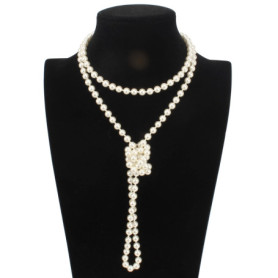 Kawailay Fashion Long collier de perles artificielles 1920s Gatsby Pearl Collier de perles multi-couches pour femmes et filles 1