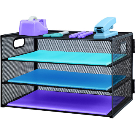 Organiseur de bureau à 3 niveaux avec poignée, organiseur de fichiers en maille extractible pour bureau - Organiseur de bureau e
