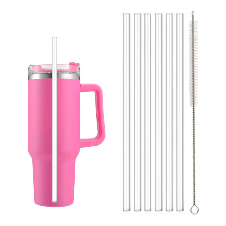 Zueyen Lot de 6 pailles de rechange réutilisables en verre transparent avec brosse de nettoyage Passe au lave-vaisselle Compatib