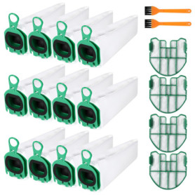 Lot de 12 Sacs d'aspirateur pour Vorwerk Kobold VB100,Sacs d'aspirateur,Avec 4 Filtres à Moteur, 2 Pinceaux,Supérieure pour Aspi