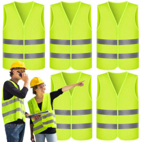 Gowkeey Lot de 5 gilets de sécurité pour voiture - Jaune fluo - Réfléchissant - Haute visibilité - Pour automobilistes, conducte