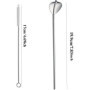 Zosenyer 10 Pièces Cuillère Paille Inox, 2 en 1 Paille Granité avec 2 Brosses de Nettoyage, Paille Reutilisable Écologiques pour