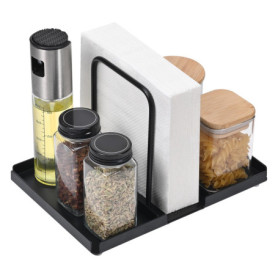 Szaboviktoria Noir Porte Serviette De Table Avec Plateau Pour Épices, Métal Porte Serviette Papier, Distributeur De Serviette De