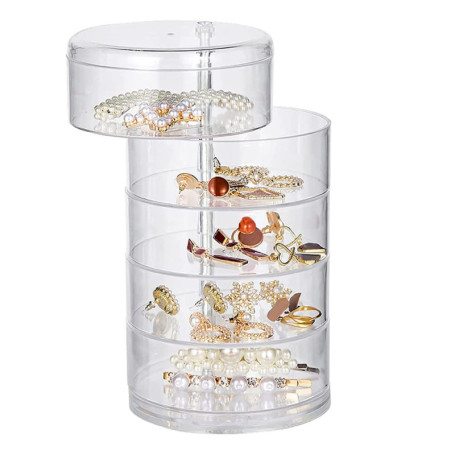 Boîte à Bijoux Rotatif, Petite Boîte à Bijoux Transparente Avec Couvercle, Boîte De Rangement Pour Bijoux, 5 Niveaux Boîte pour 