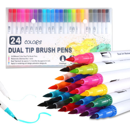 CRESZZLE Set de Feutres Double Pointe : Feutres coloriage adulte 24 couleurs, Feutres pinceaux, Convient pour les livres de colo