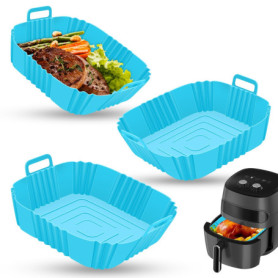 3 Pièces Accessoire Air Fryer,Moule Silicone Air Fryer Pot,Airfryer Pot Plat Carré Pliable Doublure Liner,Panier Moule pour Frit