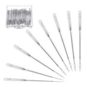 Aiguilles de machine à coudre,80pcs Aiguilles Universelles avec Boîte en Plastique,6 Tailles 65/9 75/11 80/12 90/14 100/16 110/1