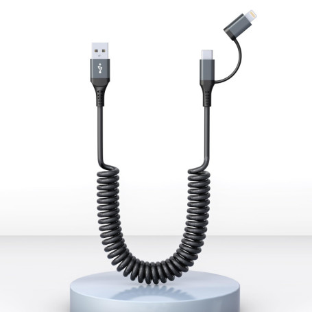 Câble iPhone Voiture,Chargeur iPhone [Certifié MFi Apple],Câble USB-C et Lightning 2 en 1 Combo Apple Carplay et Android Auto,Ca