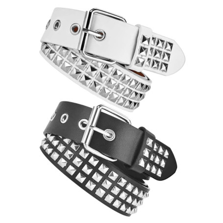 NAROSEBE Lot de 2 Ceinture à Clous, Noir et Blanc, Ceinture Cloutée Ceintures en Cuir Unisexe Ceinture à Rivets Ceinture Punk en
