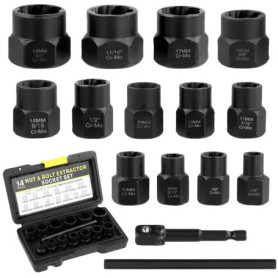 QWORK® Kit de 15 jeu de douilles spiralées, extracteurs de vis et d'écrous, extracteur de vis, idéal pour enlever les vis et bou
