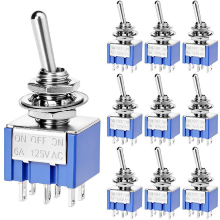QWORK® MTS-203 Interrupteur à bascule DPDT 3 positions, 6 broches AC 125 V 6 A ON-OFF-ON, 10 pièces