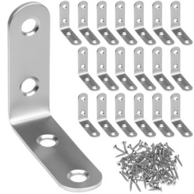 QWORK® lot de 20 supports en l en acier inoxydable pour bois, 50 x 50 mm équerreavec vis, pour la fixation de meubles