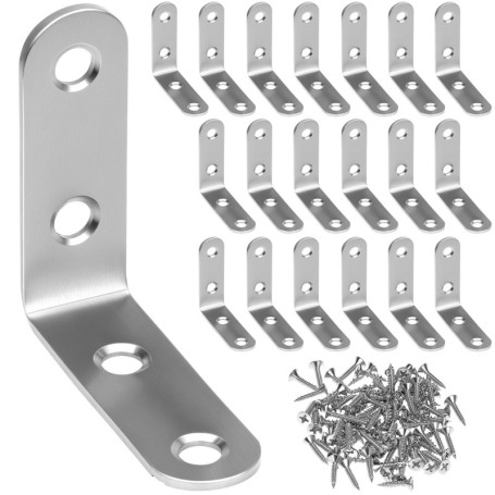 QWORK® lot de 20 supports en l en acier inoxydable pour bois, 50 x 50 mm équerreavec vis, pour la fixation de meubles