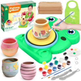Kit Poterie Enfant 6 7 8 9 10 Ans, Jouet Tour de Potier Électrique, Ceramique Outil avec Argile Autodurcissante Pottery Clay Bri
