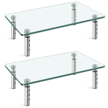 WKWKER Lot de 2 supports de bureau en verre transparent avec hauteur réglable pour écran multimédia d'ordinateur portable TV ord