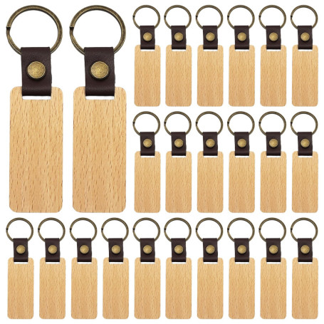 30 Pièces Porte-Clés En Bois, Ébauches De Porte Clés En Bois, Bricolage Vierge Porte Clés Bois, Porte-Clés En Bois Vierge, Bois 