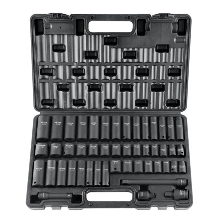 VEVOR Jeu de Douilles à Choc 3/8" Jeu de 44 Douilles à Impact 6 Pans en Acier Allié CR-V Dureté HRC 42-48 Solide Repère de Taill