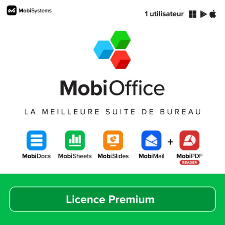 Suite de bureau 4 en 1 MobiOffice Premium pour Windows | Licence Premium | Traitement de texte, feuilles de calcul, présentation
