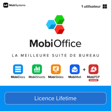 Suite de bureau 4 en 1 MobiOffice Lifetime pour Windows | Licence Lifetime | Traitement de texte, feuilles de calcul, présentati