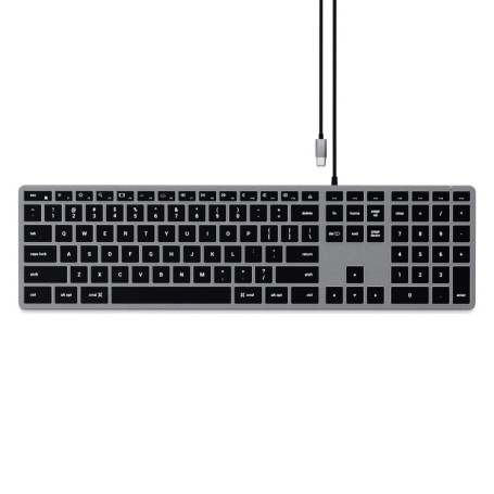 Satechi Clavier avec Câble Slim W3 Rétroéclairé avec Pavé Numérique, QWERTY Anglais, Clavier Lumineux USB-C pour MacBook Pro/Air