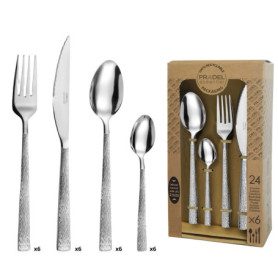 PRADEL ESSENTIEL - Ménagère 24 couverts de table pour 6 personnes - Silex - Acier inoxydable 18/0, Finition Standard - Inox