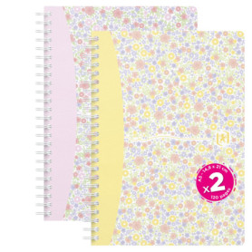 Oxford Floral Pastel, Lot de 2 Cahier A5 Petits Carreaux, 120 Pages Reliure Spirale, Coverture Carte, Couleurs Assortis