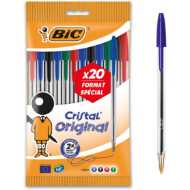 BIC Cristal Original Stylos-Bille Pointe Moyenne (1,0 mm) - Parfait pour l'Ecole et au Bureau - Couleurs Assorties, Pochette For