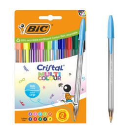 BIC Cristal Multicolour Stylos-bille Pointe Large (1,6 mm) - Encres classiques, fluos et fantaisie de couleurs assorties, pack d