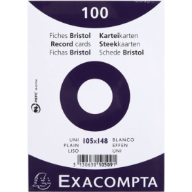 Exacompta - Réf. 10509E - Paquet de 100 fiches bristol unies non perforées - sous film - compatibles avec imprimante jet d'encre