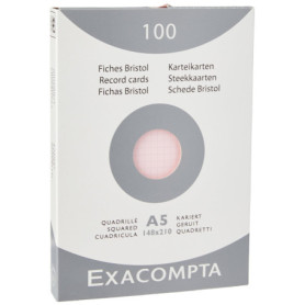 Exacompta - Réf. 13238E - Étui de 100 fiches bristol quadrillées 5x5 non perforées - format 148 x 210 mm - compatibles avec impr
