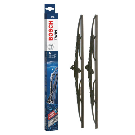 Bosch Balais d'Essuie–Glace Plats Conventionnel Twin 420, Longueur: 425mm/425mm – 1 Paire de Balais avant