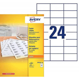 AVERY - Boite de 2400 étiquettes autocollantes multi-usages, Format 70 x 36 mm, Impression copieur, (DP246-100)