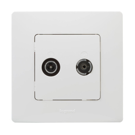LEGRAND Prise TV, prise TV, radio, satellite intermédiaire, gamme Niloé Monobloc, mécanisme complet avec cadre, blanc, 396448