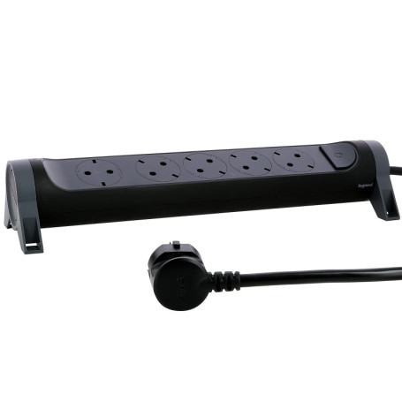 Legrand, Multiprise rotative à 5 prises, montage mural ou sur table, interrupteur marche/arrêt LED, câble de 1,5 m, noir, 694532