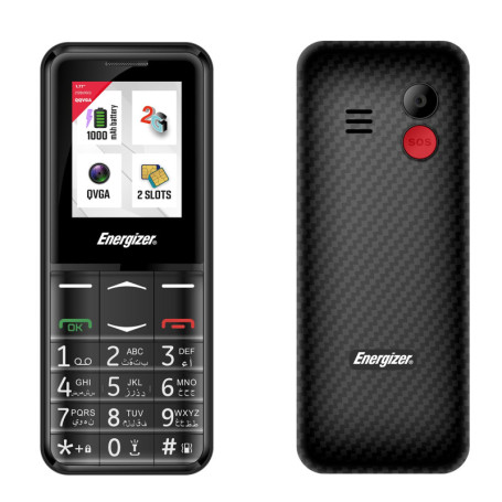 Energizer - Mobile E4 - Téléphone Senior Débloqué 2G - Bouton SOS - Batterie 1000 mAh - Clavier à Touches AR - Double Sim - Torc