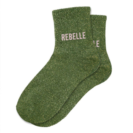 Chaussettes vertes à Paillettes "REBELLE"