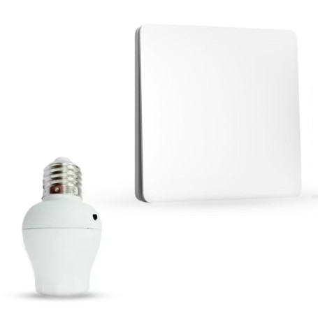 Kit Interrupteur Commande Sans Fil ni Pile avec Adaptateur Douille E27 Connectée - Fonctionne avec Energie Cinétique - Télécomma