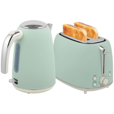 HOMCOM Ensemble bouilloire et grille-pain en inox 2200 W et 1,7 L, grille-pain 2 tranches, 7 niveaux de brunissage, chauffage ra