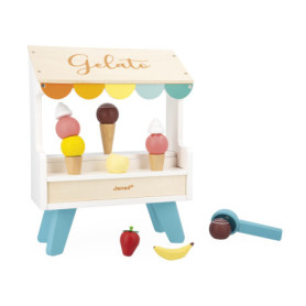 Janod - Stand de Glaces en Bois - 14 Accessoires Magnétiques - Jouet d'Imitation - Jouet en Bois FSC - Dès 3 Ans, J06558