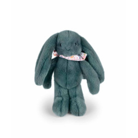 DOUDOU ET COMPAGNIE - Lapin Fleurette Eucalyptus 25 cm – Peluche Bébé Ultra Douce avec Foulard Fleuri – Doudou Naissance Mixte –