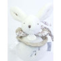 DOUDOU ET COMPAGNIE - Boîte à Musique Lapin Doudou Blanc – Peluche Musicale Ultra Douce Bébé avec Anneau Bois – Doudou Veilleuse